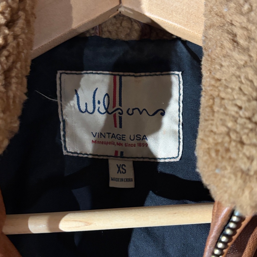 Wilson Tan Leather Bomber Jacket with Patches - Picture 13 of 13